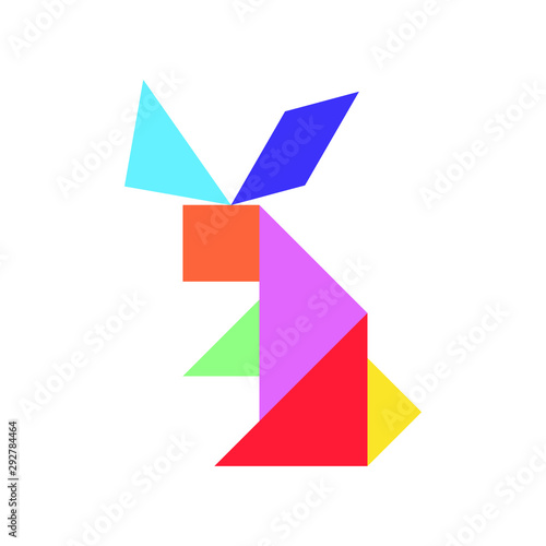 Tangram puzzle in rabbit shape on white background (Vector)