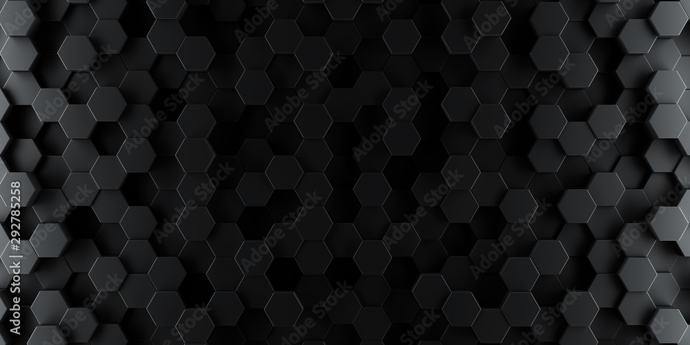 Dark hexagon wallpaper or background - 3d render
