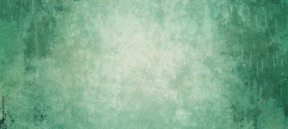 Old blue green background with distressed vintage texture and dark border grunge 