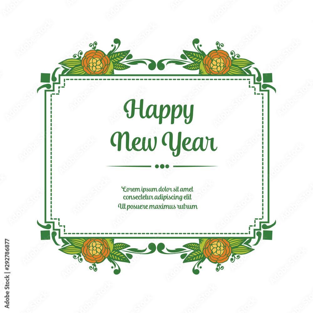 Template design of card happy new year, with pattern of colorful flower frame. Vector Template design of card happy new year, with pattern of colorful flower frame. Vector