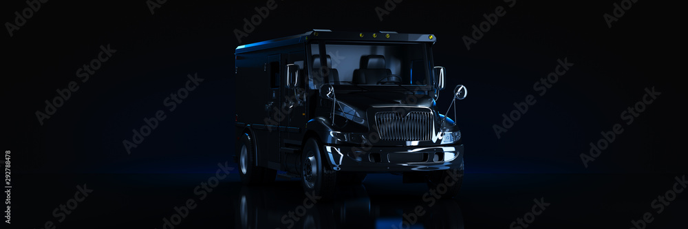 Armored Car, studio setup, on a dark background. 3d rendering	