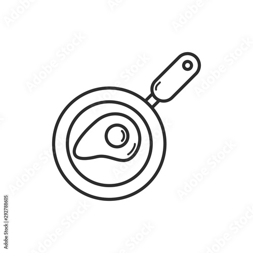 Fried egg frying pan icon. Thin line. Isolated  on white background. 
