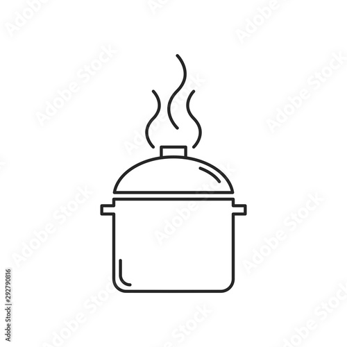 Saucepan icon. Thin line. Isolated on white background. 