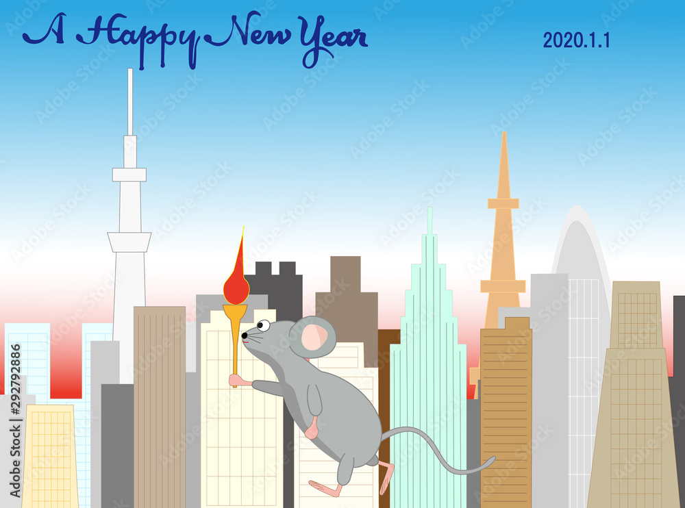 ２０２０年の年賀状のイラスト素材 聖火ランナーになったネズミ Stock Vector Adobe Stock