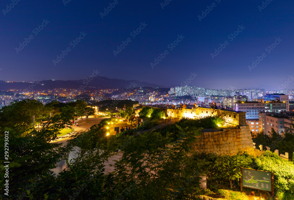 Seoul City Skyline Location at Naksan Park with Ancient Walls in Seoul South Korea