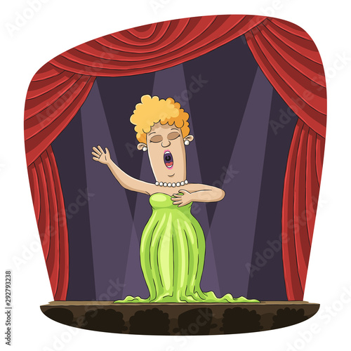 Opera singer on stage. Hand drawn vector illustration with separate layers.