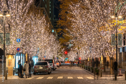 Tokyo Marunouchi winter illumination festival, famous romantic light up events in the city, beautiful view, popular tourist attractions, travel destinations for holiday, Japan photo