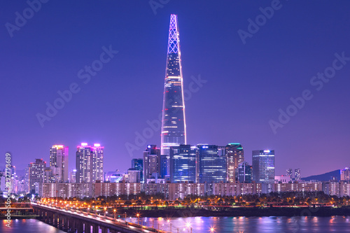 Seoul City Skyline at Han river with tower in Seoul South Korea
