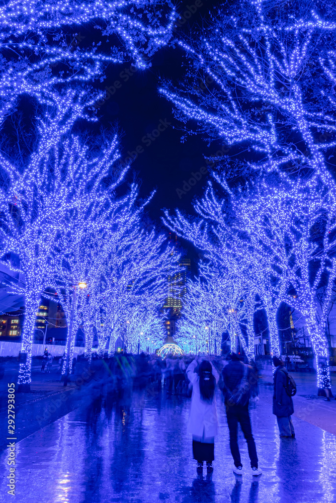 Shibuya Blue Cave winter illumination festival, beautiful view, popular tourist attractions, travel for holiday, famous romantic light up events in Tokyo city, Japan foto de Stock | Stock