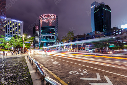 Photography Seoul City Traffic at night with Jongno tower South Korea