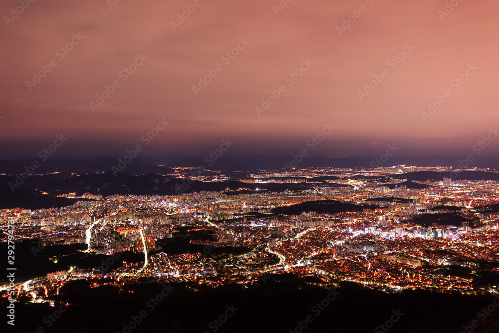  Aerial View of Seoul  South Korea  at night