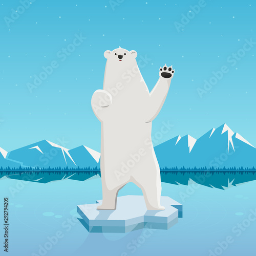 vector cartoon of a polar bear waving 