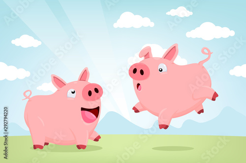 vector cartoon of two pigs