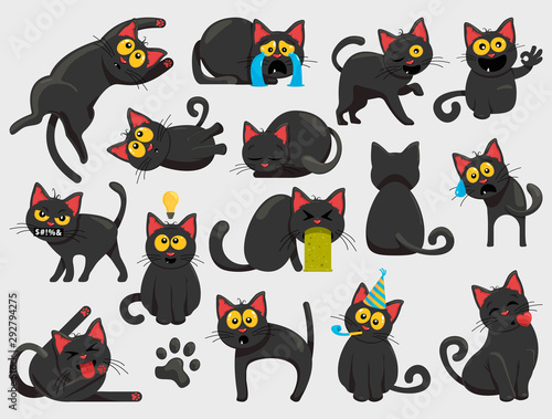 vector cartoon collection of various black kittens