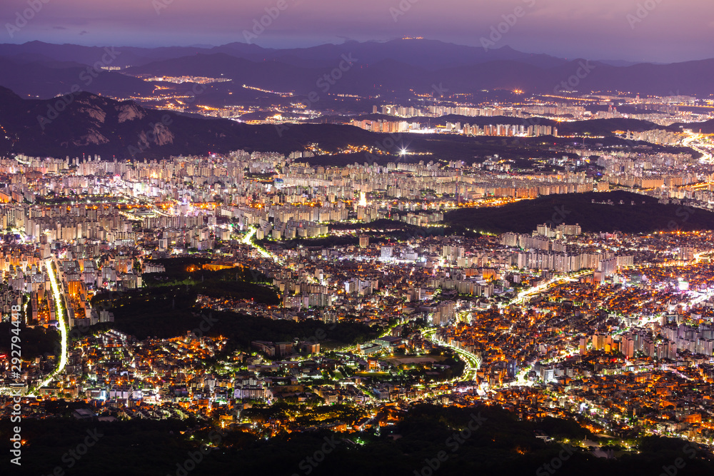  Aerial View of Seoul  South Korea  at night
