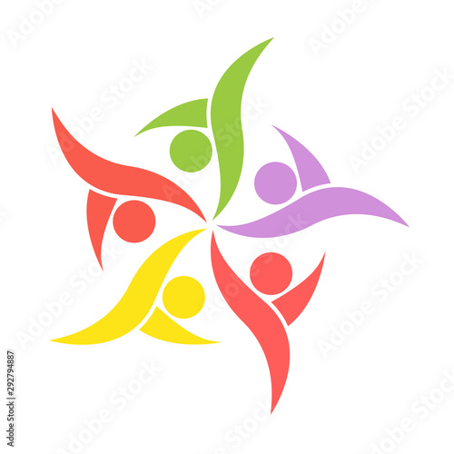 Teamwork icon,Group four people logo handshake in a circle vector illustrations