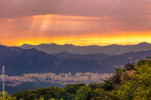 Mountain Landscape with sunrise sky Seoul South Korea