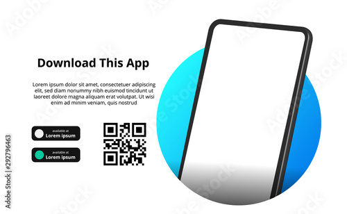 page banner advertising for downloading app for mobile phone, smartphone. Download buttons with scan qr code template. photo