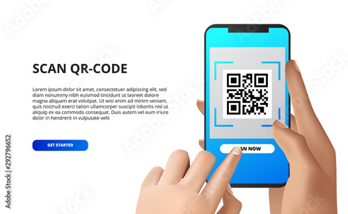 Scan qr code from mobile phone. hand holding smartphone with touch button. for mobile payment, download application,
