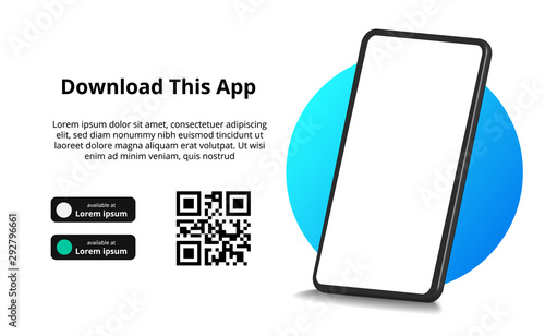 page banner advertising for downloading app for mobile phone, smartphone. Download buttons with scan qr code template. photo