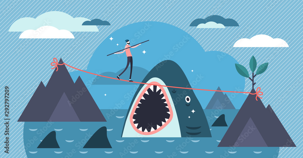 Risk vector illustration. Flat tiny danger situation symbol persons ...