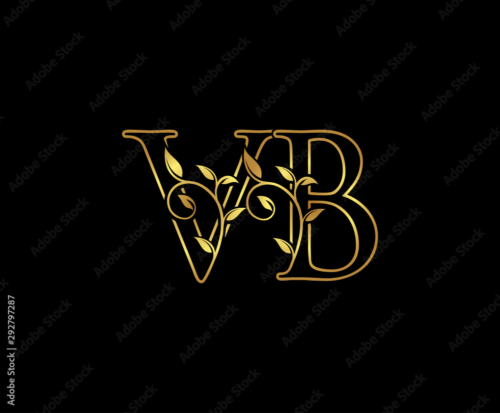 Classy Gold letter V and B, VB, elegant decorative ornament emblem badge, wedding logo, classy letter logo icon. Classy Gold letter V and B, VB, elegant decorative ornament emblem badge, wedding logo, classy letter logo icon.