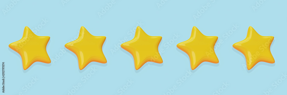five cute yellow stars. minimal design rating concept. 3d rendering five cute yellow stars. minimal design rating concept. 3d rendering