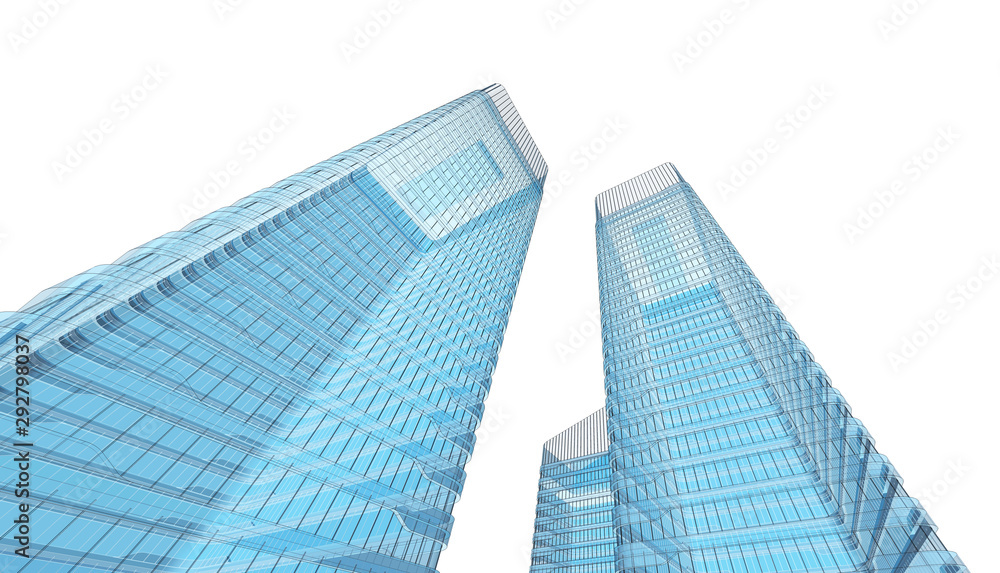 Abstract Architecture background. Perspective 3d Wireframe of building	