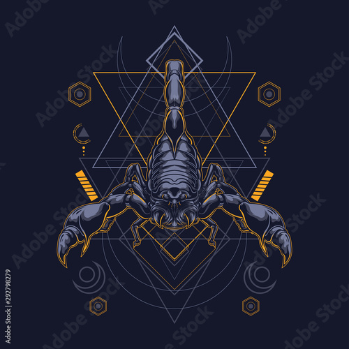 scorpion illustration with sacred geometry pattern