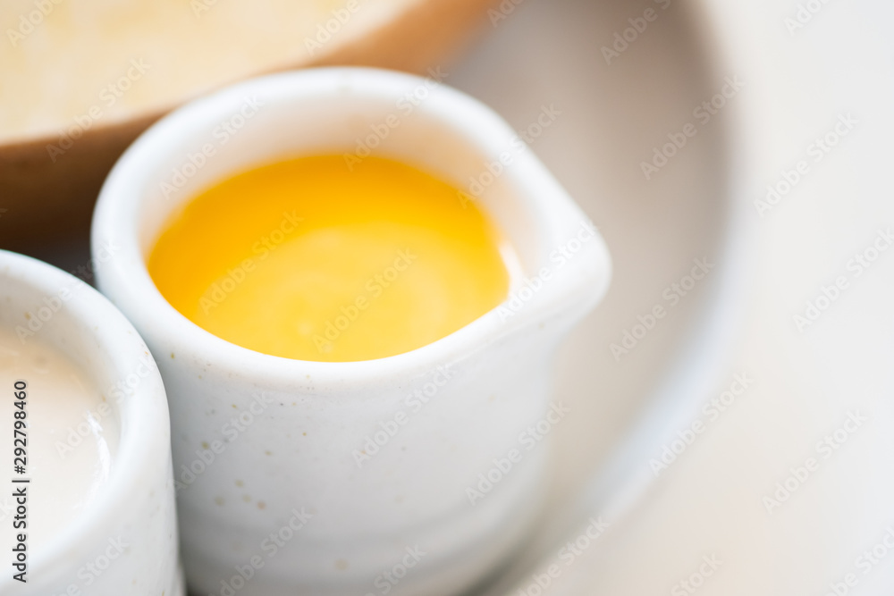 Thai desserts are on the table in the restaurant. Thai desserts are on the table in the restaurant.