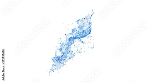 3D animation of a blue water splash with alpha layer