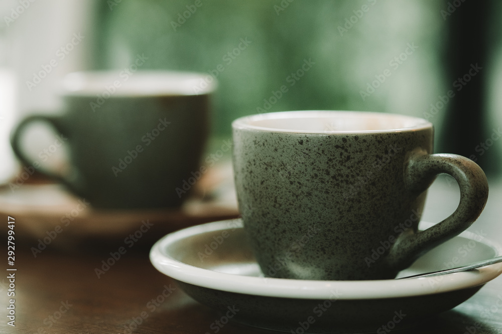 Hot coffee in the cafe