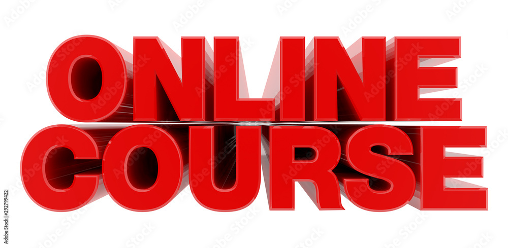 ONLINE COURSE red word on white background illustration 3D rendering