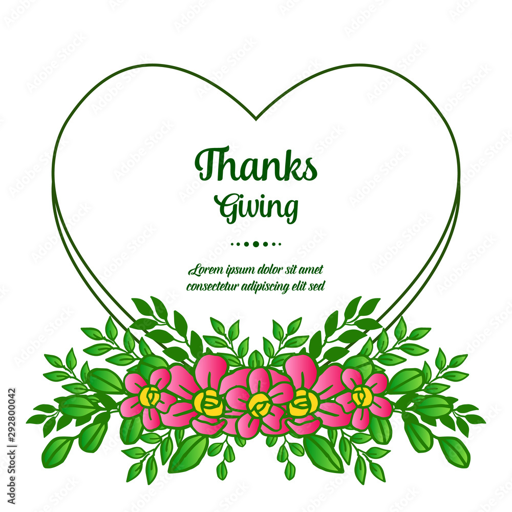 Greeting card thanksgiving, with pattern seamless green leafy floral frame. Vector