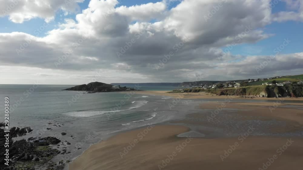 Bantham Beach slow pan Devon UK. Aerial view using a drone. Bantham Beach slow pan Devon UK. Aerial view using a drone.