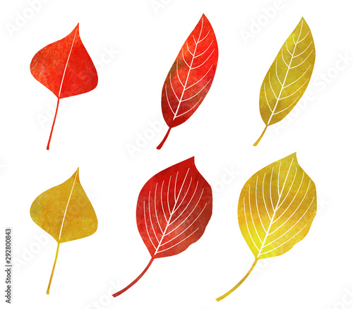 秋 紅葉アイコン（水彩色鉛筆）