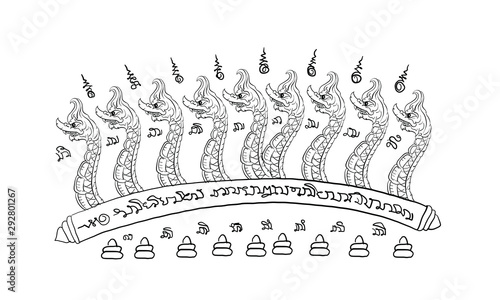 Angel riding horse in Thai traditional temple painting, vector 