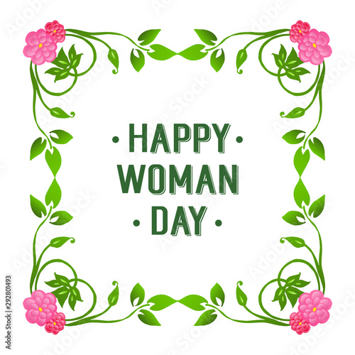 Template for greeting card happy woman day with colorful flower frame. Vector