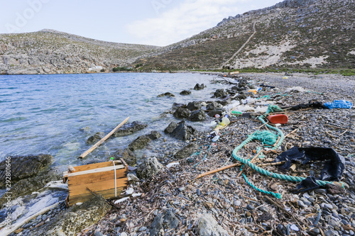 trash on the beach of a Greek island