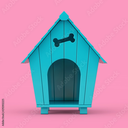 Foto Blue Cartoon Dog House Mockup Duotone. 3d Rendering