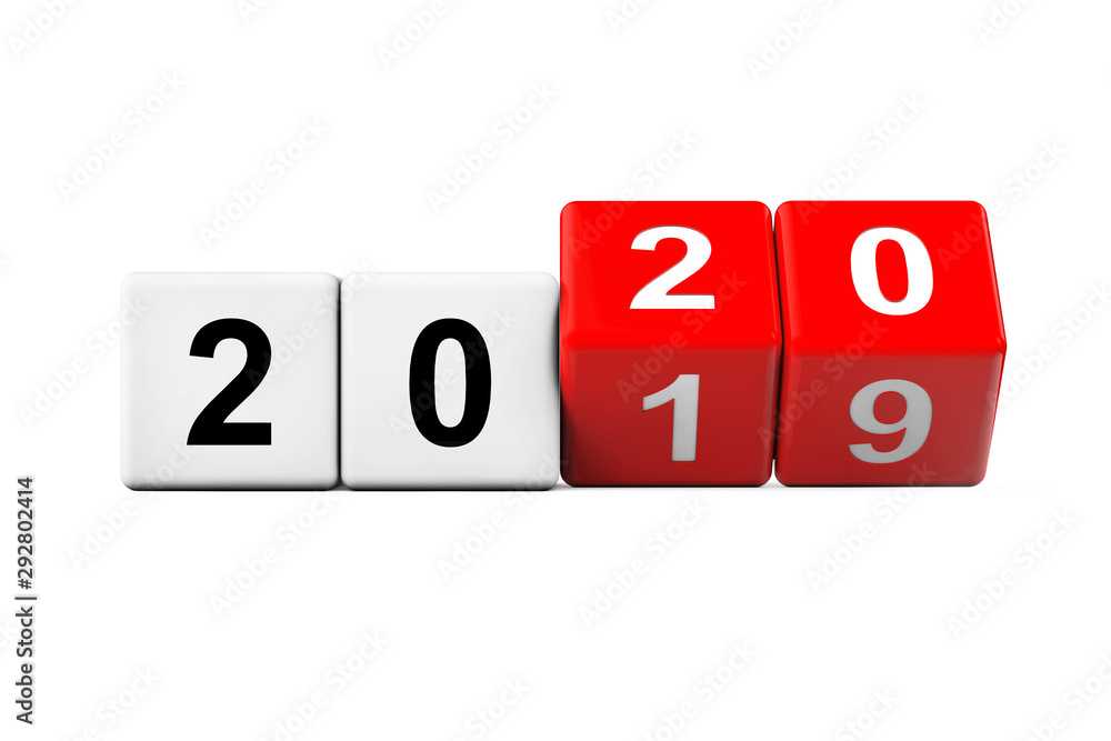 Blocks with the transition from year 2019 to 2020. 3d Rendering Blocks with the transition from year 2019 to 2020. 3d Rendering