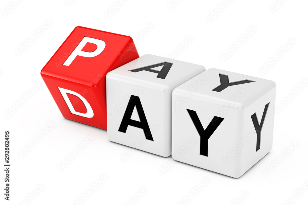 Cube Blocks with the Transition from Pay to Day Word. 3d Rendering Cube Blocks with the Transition from Pay to Day Word. 3d Rendering