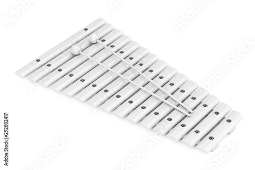White Wooden Xylophone with Mallets Mockup in Clay Style. 3d Rendering