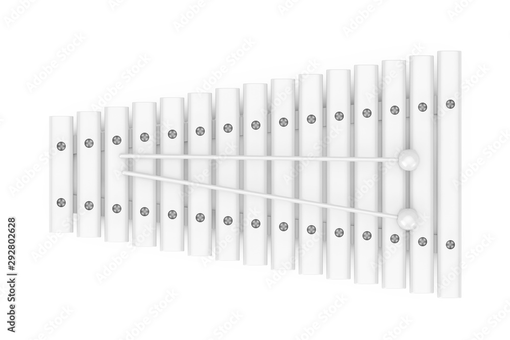 White Wooden Xylophone with Mallets Nockup in Clay Style. 3d Rendering White Wooden Xylophone with Mallets Nockup in Clay Style. 3d Rendering