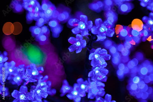 Decorative electrics tree bulbs blue flowers shines at night