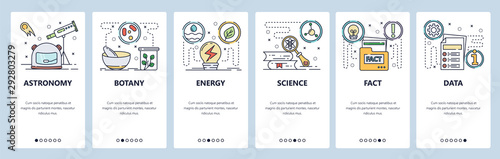 Science website and mobile app onboarding screens vector template