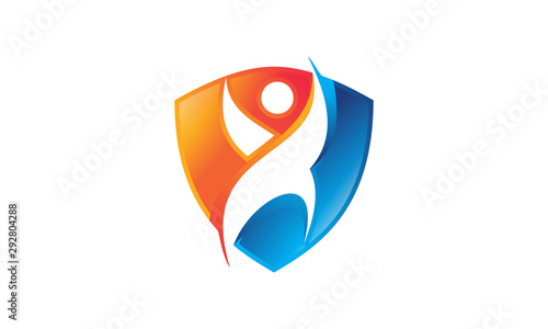 Free Download Life Insurance, people shield icon. Vector flat style illustration Abstract business security Agency logo template. - GFXLoad