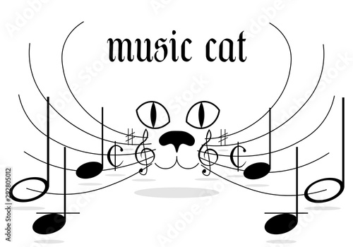classic music logo cat with notes on a mustache