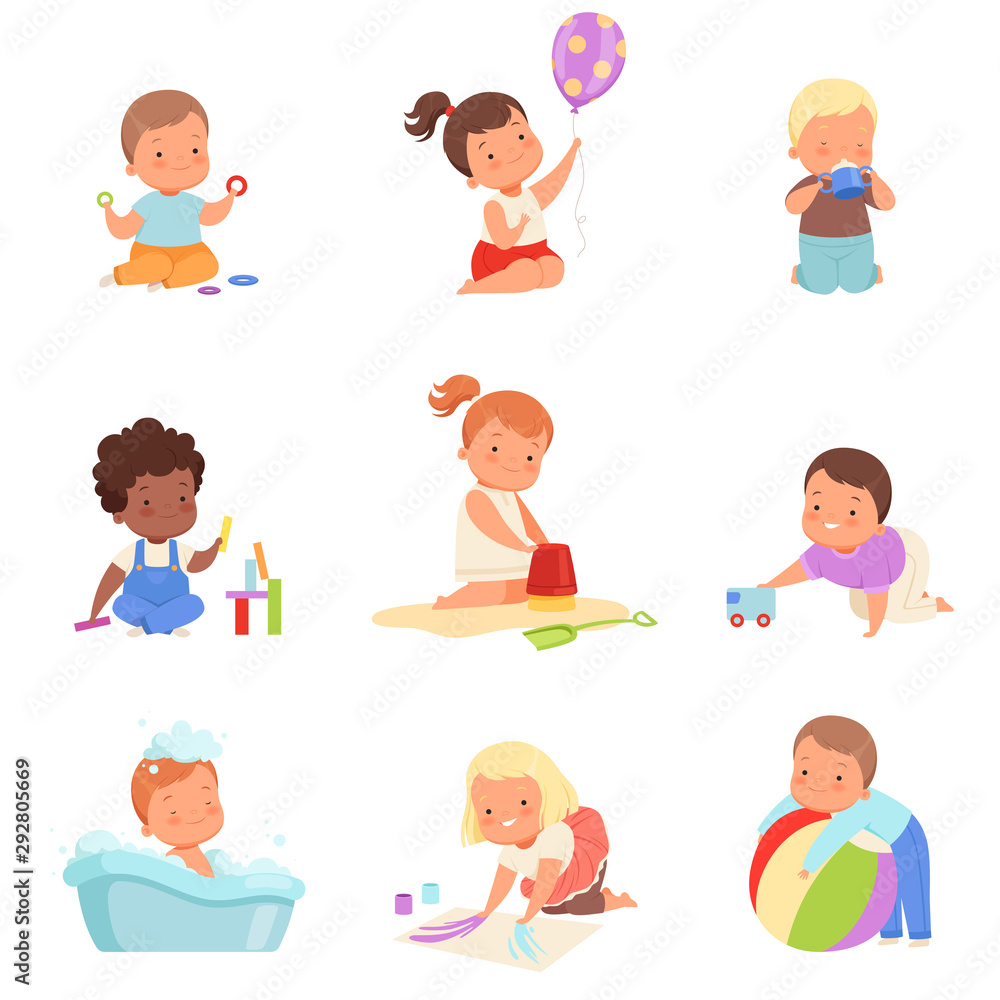 Different kids play. Vector illustration on a white background. Different kids play. Vector illustration on a white background.