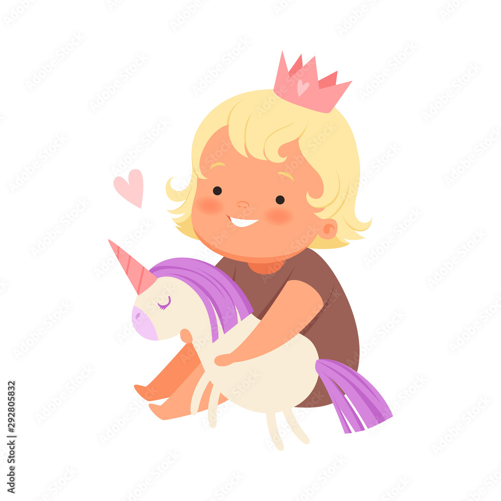 Girl with a plush unicorn. Vector illustration on a white background. Girl with a plush unicorn. Vector illustration on a white background.